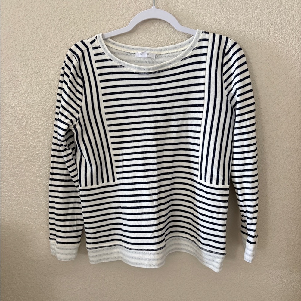 Talbots Navy and White Striped Top